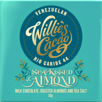 Willie's Cacao Sea Kissed Almond Rio Caribe 44 Milk Choc 50g x 12 WLE238