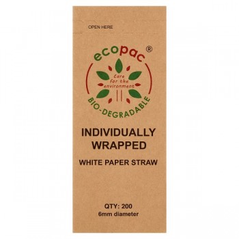 Ecopac Bio-Degradable Individually Wrapped White Paper Straws x 200 261283