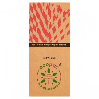 Ecopac Red/White Stripe Paper Straws x 250 254337 Ecopac Red/White Stripe Paper Straws x 250 254337