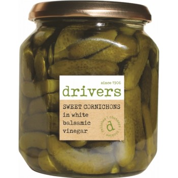 6 x Drivers Cornichons In White Balsamic Vinegar 550g DVR054 6 x Drivers Cornichons In White Balsamic Vinegar 550g DVR054
