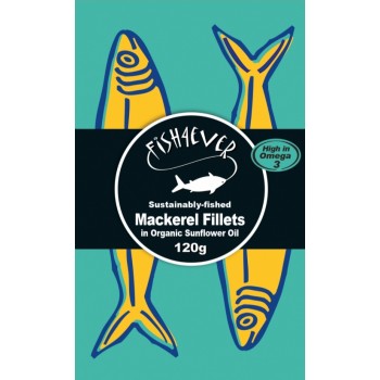 10 x Fish 4 Ever Mackerel Fillets in Organic Sunflower Oil 125g F4E002 10 x Fish 4 Ever Mackerel Fillets in Organic Sunflower Oil 125g F4E002