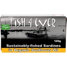 10 x Fish 4 Ever Whole Sardines in Organic Sunflower Oil 120g F4E008