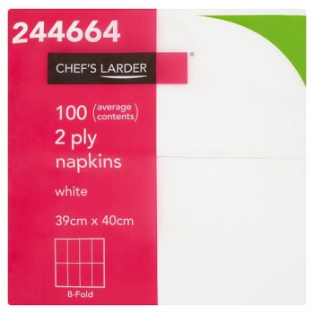 Chef's Larder 100 Napkins White 2 Ply 244664